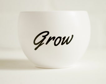Round White Plant Pot "Grow" - with Drainage Hole 3.3" X 2.5" Matte White