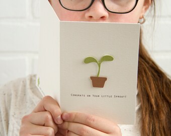 New Baby Greeting Card - Congrats On Your Little Sprout! Plant In A Pot Greeting Card, For New Baby.  4x6" Greeting Card