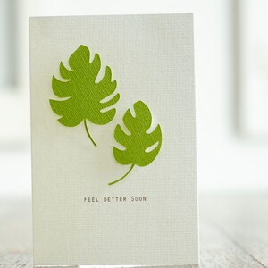 Carte Guérir bientôt - sur le thème des plantes - Carte découpée à la main sur du papier cartonné texturé respectueux de l'environnement