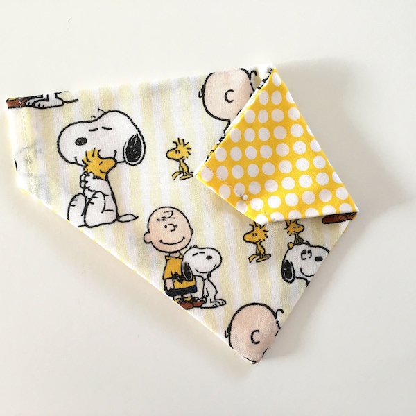 Dog Bandana Snoopy Charlie Brown Peanuts Characters Woodstock Themed | Over the Collar Dog Bandana | Reversible Dog Bandana