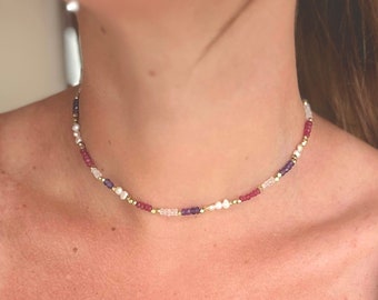 Freshwater Pearl Amethyst Moonstone Spinel Necklace | Candy Choker | Boho Beaded Jewelry