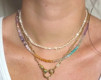 Baby Pastel Rainbow Ombre Necklace | Mixed Gemstones | Boho Beaded Jewelry