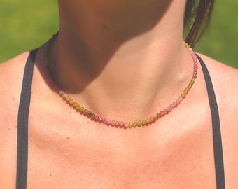 Tourmaline Ombre Necklace | Mixed Gemstones | Boho Beaded Jewelry