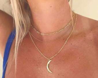 Crescent Moon Necklace | 18K Gold Filled | Layering Necklace