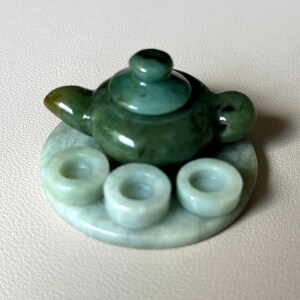 Certified Natural Grade A Jadeite Cute Unique Miniature Teapot, Cup & Tray Set