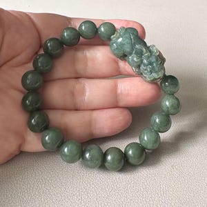 Certified Grade A Pixiu Jadeite 10mm Beads Elastic Bracelet