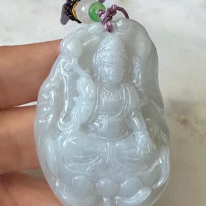 Certified Natural Grade A Jadeite Goddess of Mercy, Guan Yin / woven rope necklace