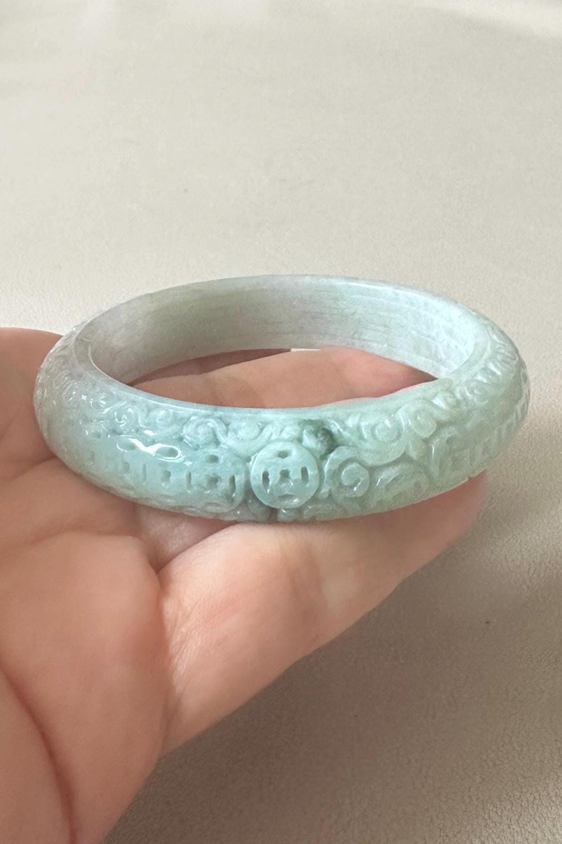 認定済み 56.8mm グレードA 彫刻翡翠バングル - Etsy 日本