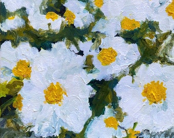 Flower painting; original flower artwork; floral painting; white and yellow flowers; white and yellow painting; California tree poppies