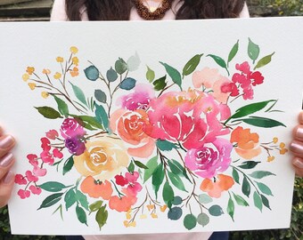 Watercolor Painting Flowers Etsy