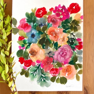 Floral Painting; Original Flower Painting; Bouquet Art; Watercolor and Gouache Flowers; Floral Decor; Gift for Her; Bouquet Painting