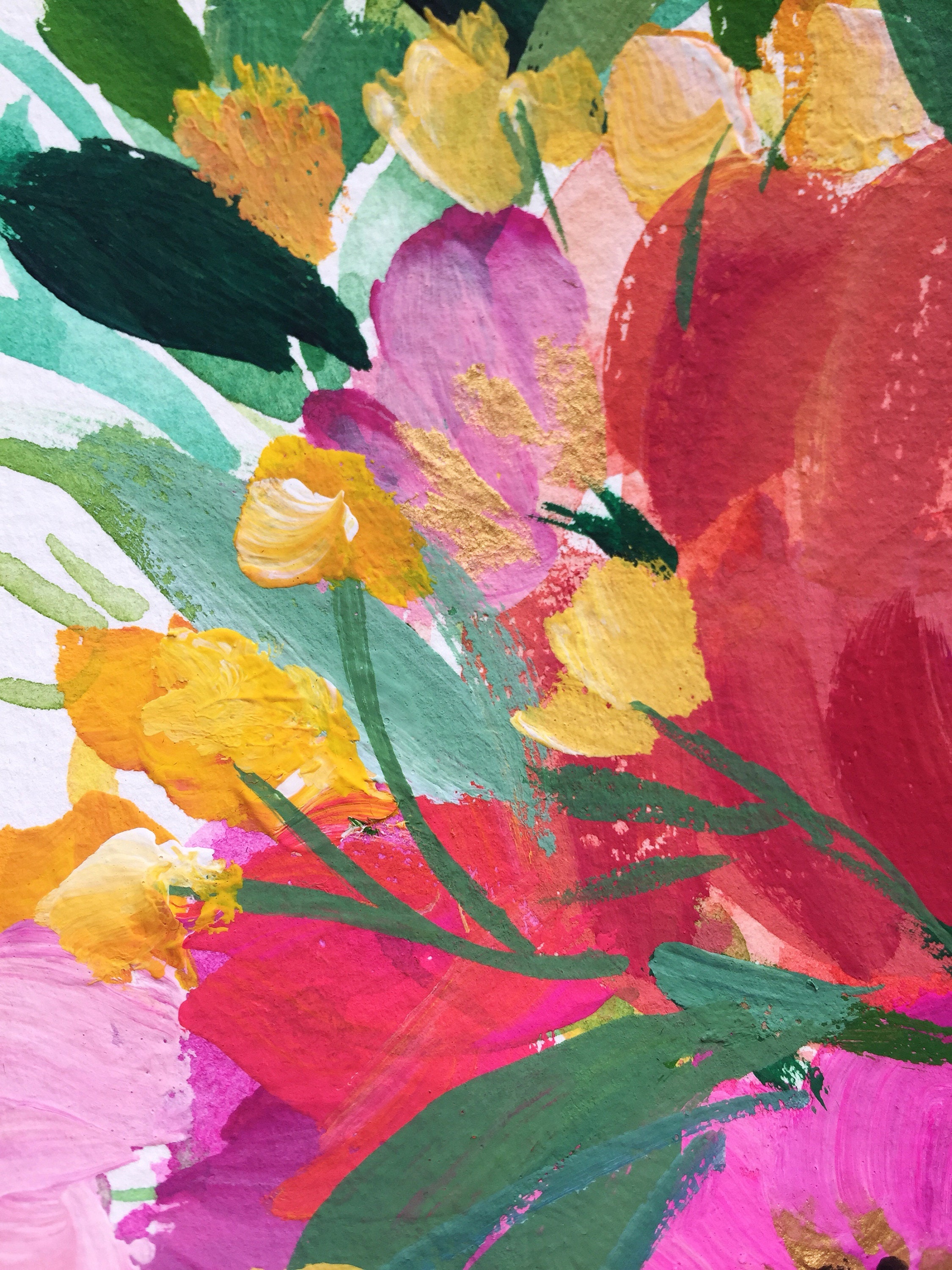 Flower Painting Gouache Flowers Original Painting Etsy