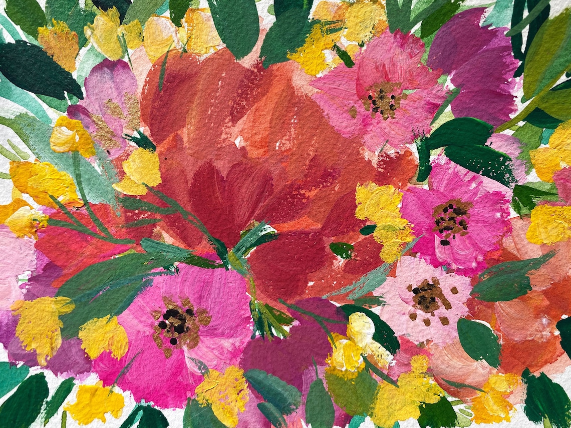 Flower Painting Gouache Flowers Original Painting Etsy