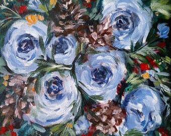 Floral Painting, Floral Decor, Blue Flowers, Original Floral Painting, Wall Art, Flower Lovers, Original Acrylic Painting, Canvas Painting
