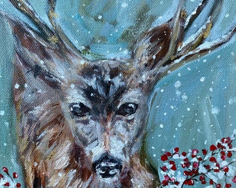 Deer Painting, Stag Artwork, Original Painting, Stag Painting, Buck Painting, Animal Painting, Acrylic Painting, Animal Portrait, Wall Art