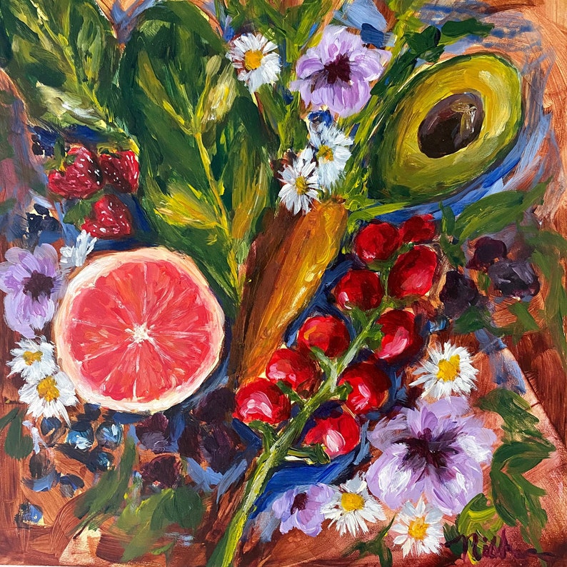 Kitchen Artwork Kitchen Decor Fruit Artwork Kitchen Painting Food Painting Culinary Art Kitchen Art Foodies Chef's Gift image 1