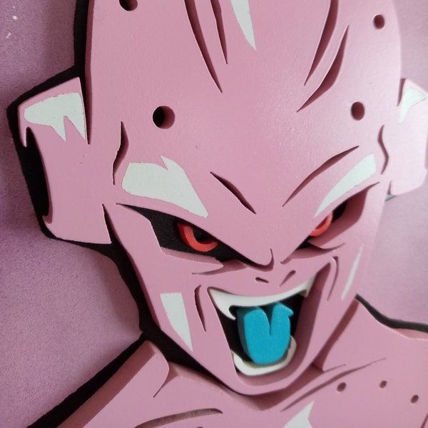 Tableau en bois et en relief de Kid Buu, de DragonBall Z