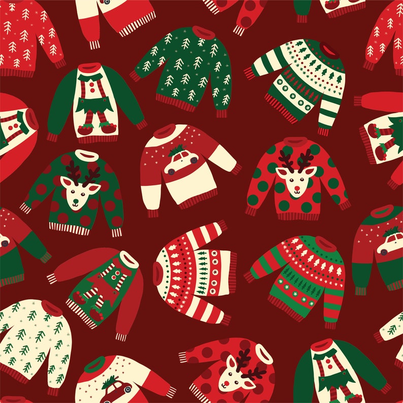 holiday poster Wrapping Paper Set of 3 giftwrap scrapbook paper drawer liner Ugly sweater scrapbook