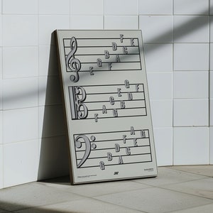 Nomes da nota do Clef de triplo, do Clef alto & do Pôster | Impressão de educação musical, creme