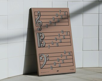Treble Clef, Alto Clef & Bass Clef Note Names Poster | Music Education Print, Pink
