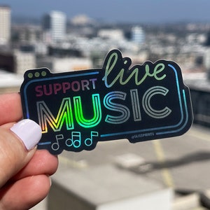 Support Live Music Holographic Neon Sign Sticker | Concert Enthusiast Gift, Music Lover Accessories