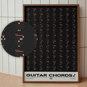 Guitar Chords Chart Poster | Gift for Guitarist | Music Education Poster, Black