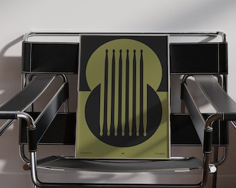 Drum Sticks Poster | Minimal Music Print | Gift for Drummer, Percussionist | Black & Green