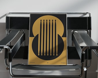 Drum Sticks Poster | Minimal Music Print | Gift for Drummer, Percussionist | Yellow & Black