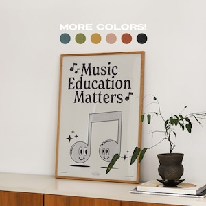 Music Education Matters Poster - Retro Style with Smiling Music Notes - Music Teacher Wall Art Decor