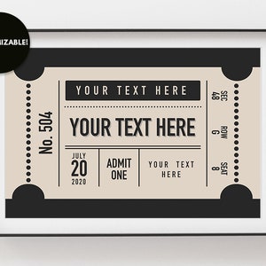 Benutzerdefinierte Ticket Stub Poster | Konzertticket | Geschenk für Musikliebhaber, Schwarz