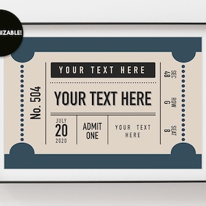 Benutzerdefinierte Ticket Stub Poster | Konzertticket | Geschenk für Musikliebhaber, Blau
