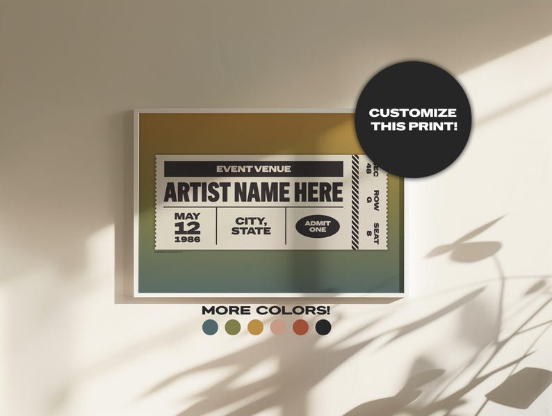 Custom Ticket Stub Poster | Concert Ticket | Gift for Music Lover image 1