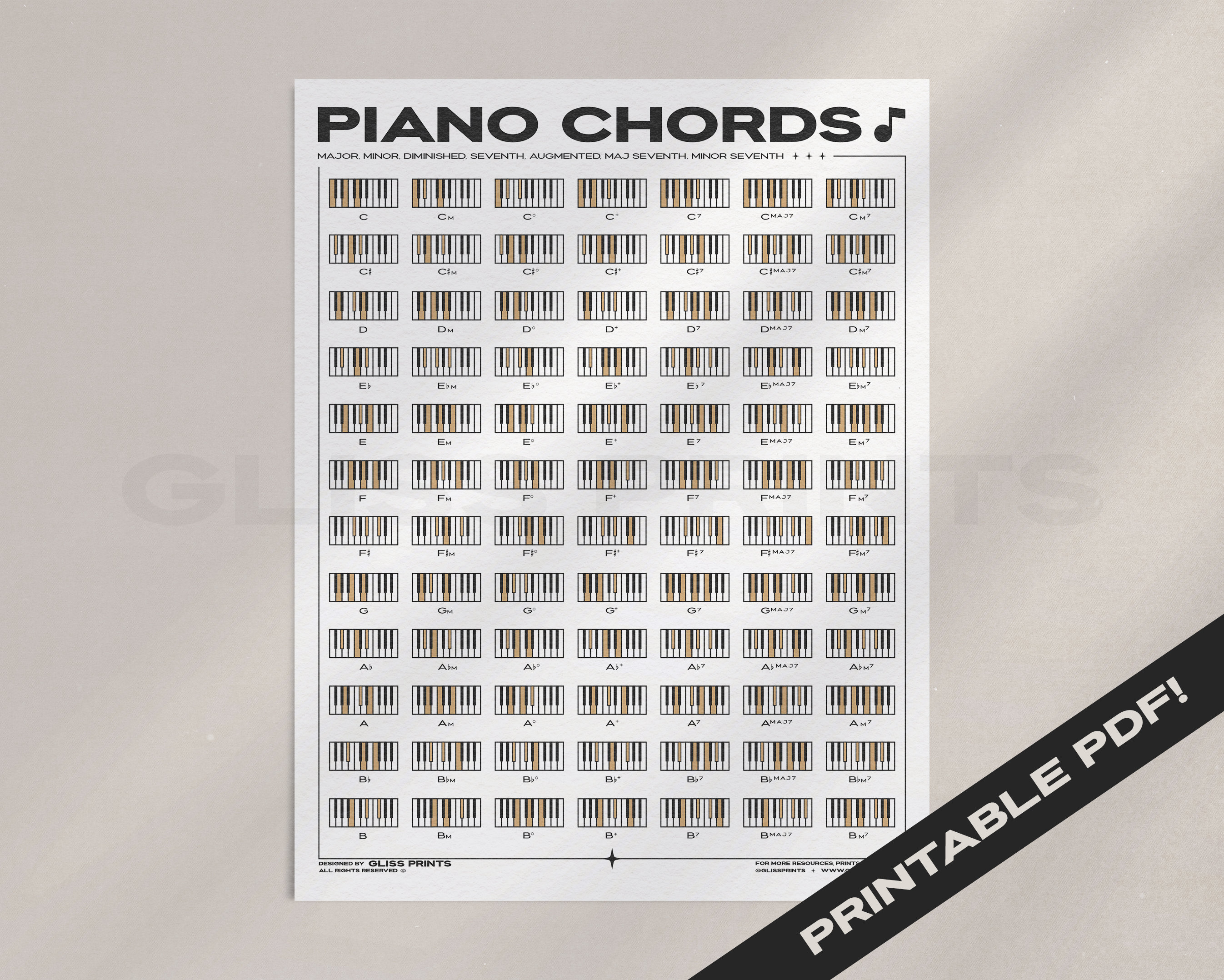 Piano Chords PDF | Music Digital Print Download