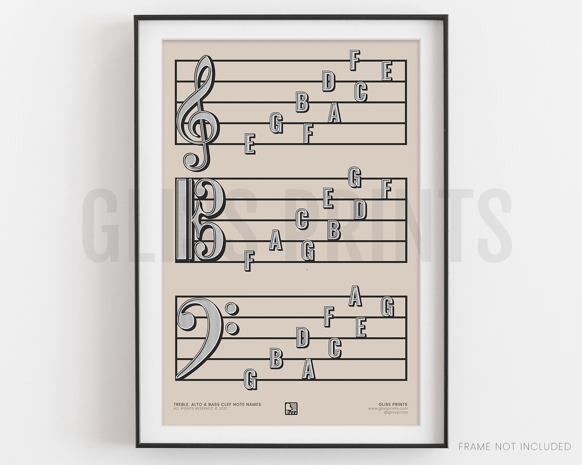 Treble Clef Alto Clef & Bass Clef Note Names Poster Music Etsy