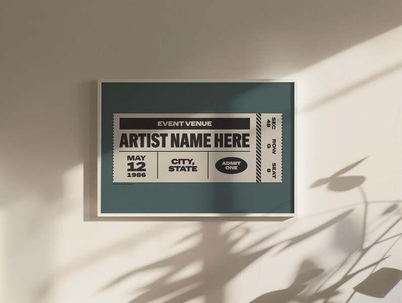 Custom Ticket Stub Poster | Concert Ticket | Gift for Music Lover Blue