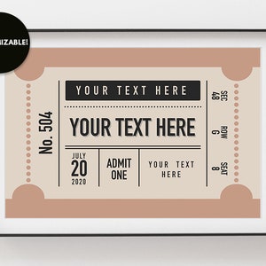 Benutzerdefinierte Ticket Stub Poster | Konzertticket | Geschenk für Musikliebhaber, Rosa