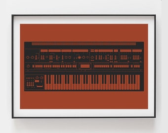 Synthesizer Poster | Inspired by Roland Jupiter-8 | Gift for Music Producer, Electronic Musician, Composer | Red