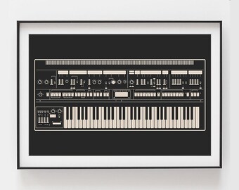 Synthesizer Poster | Inspired by Roland Jupiter-8 | Gift for Music Producer, Electronic Musician, Composer | Black