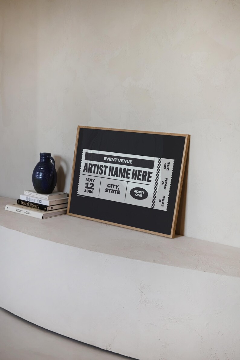 Custom Ticket Stub Poster | Concert Ticket | Gift for Music Lover Black
