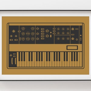 Synthesizer Poster | Inspired by Minimoog | Gift for Music Producer, Electronic Musician, Composer | Yellow
