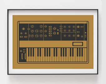 Synthesizer Poster | Inspired by Minimoog | Gift for Music Producer, Electronic Musician, Composer | Yellow