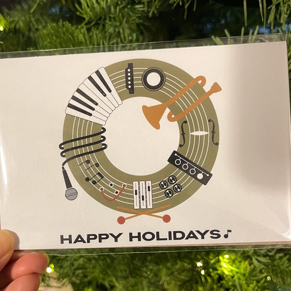 Music Wreath Holiday Card | Music Greeting Card, Gift for Musician