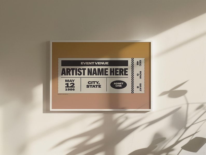 Custom Ticket Stub Poster | Concert Ticket | Gift for Music Lover Pink Yellow Gradient