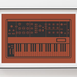 Synthesizer Poster | Inspired by Minimoog | Gift for Music Producer, Electronic Musician, Composer | Red