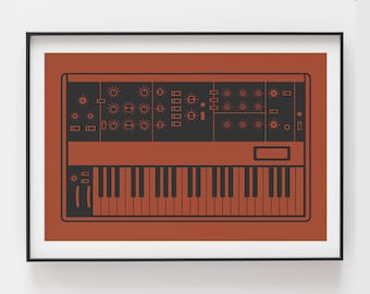 Synthesizer Poster | Inspired by Minimoog | Gift for Music Producer, Electronic Musician, Composer | Red