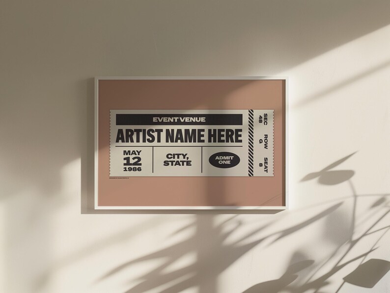 Custom Ticket Stub Poster | Concert Ticket | Gift for Music Lover Pink