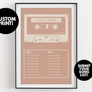 Custom Mixtape Poster | Gift for Music Lover | Retro Cassette Tape Print, Pink