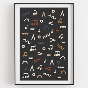 Music Notes Poster, Music Symbols, Music Room Decor, Black