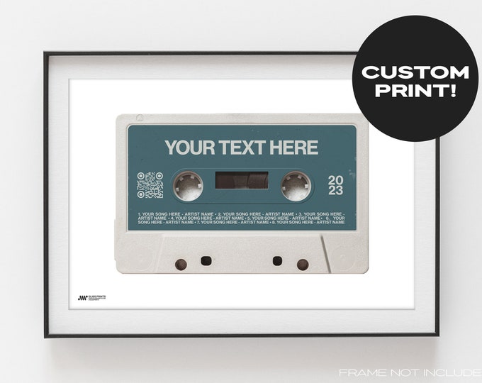 Custom Cassette Tape Print | Personalized Music Playlist Poster