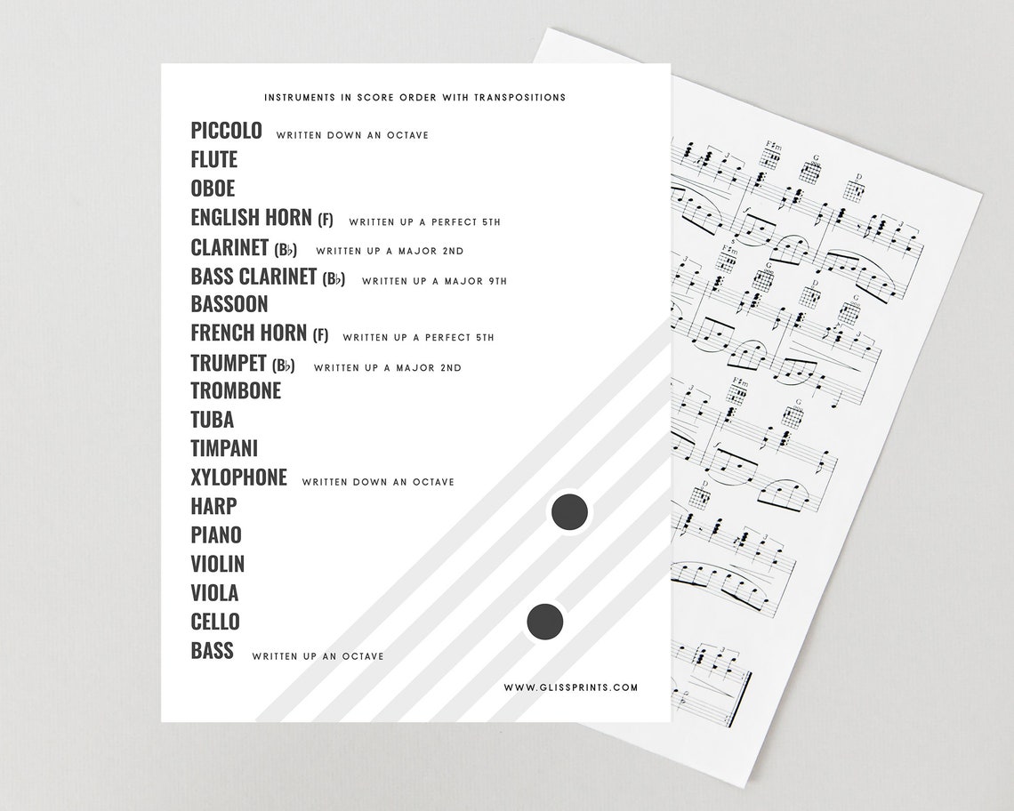 Orchestral Instruments in Score Order With Transpositions PDF Etsy
